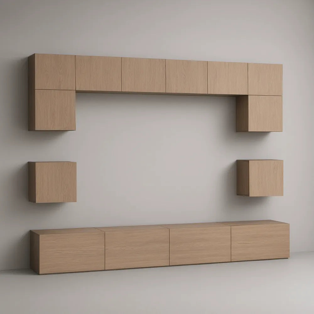 Nábytková sestava pro TV 300 × 40 × 210 cm, světlý dub